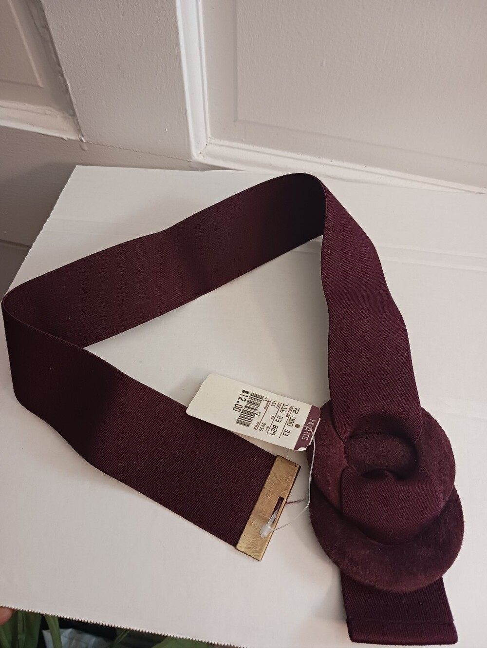 80's DEADSTOCK Pearl Co. Statement Velour Belt Womens Burgundy Hechts Tag New
